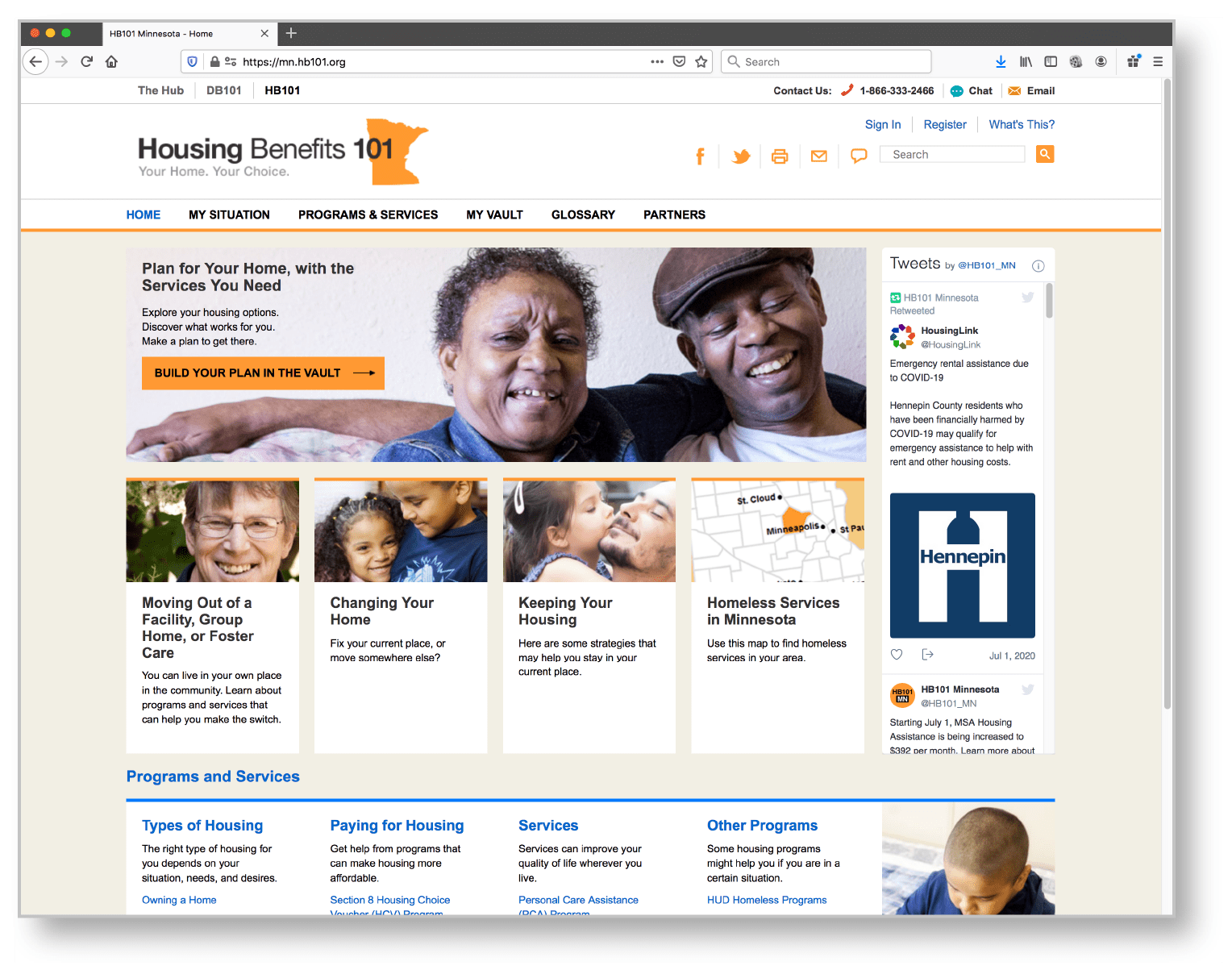 A screenshot of the home page of the Housing Benefits 101 web page.