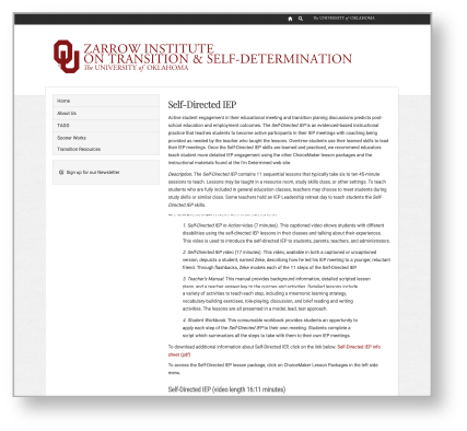 The Self-directed IEP webpage