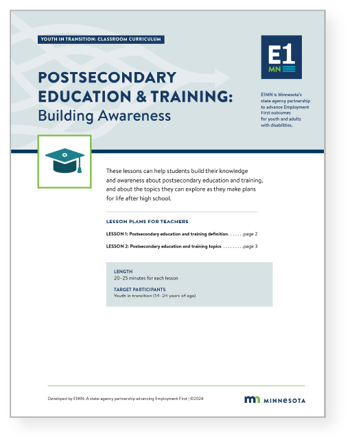 Cover page of the Postsecondary Education and Training curriculum