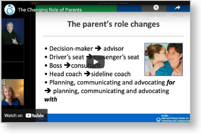Screenshot of the PACER Center's video: "The Changing Role of Parents".