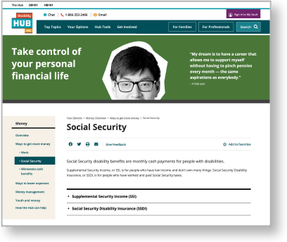 The Disability Hub MN website's Social Security webpage