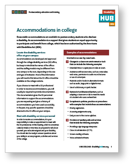 First page of Accommodations in College guide