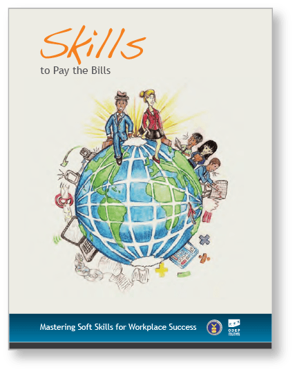 Cover of the Soft Skills to Pay the Bills curriculum including an illustration of people around a globe