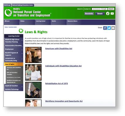 PACER laws and rights toolkit webpage