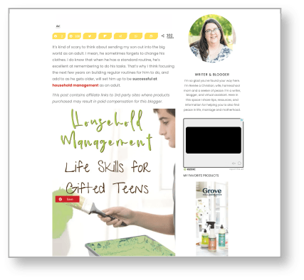 Household management life skills page from blog