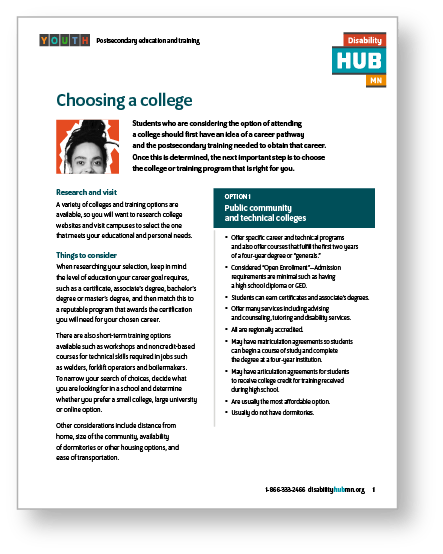 First page of the Choosing a college guide