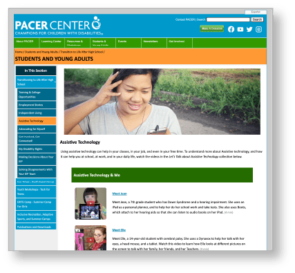 PACER Center's assistive technology webpage