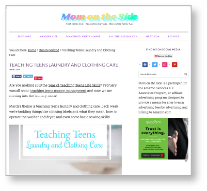 Mom on the side blog webpage on laundry and clothing care