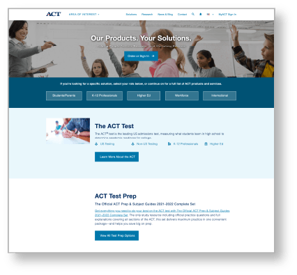 The ACT Products and Solutions webpage