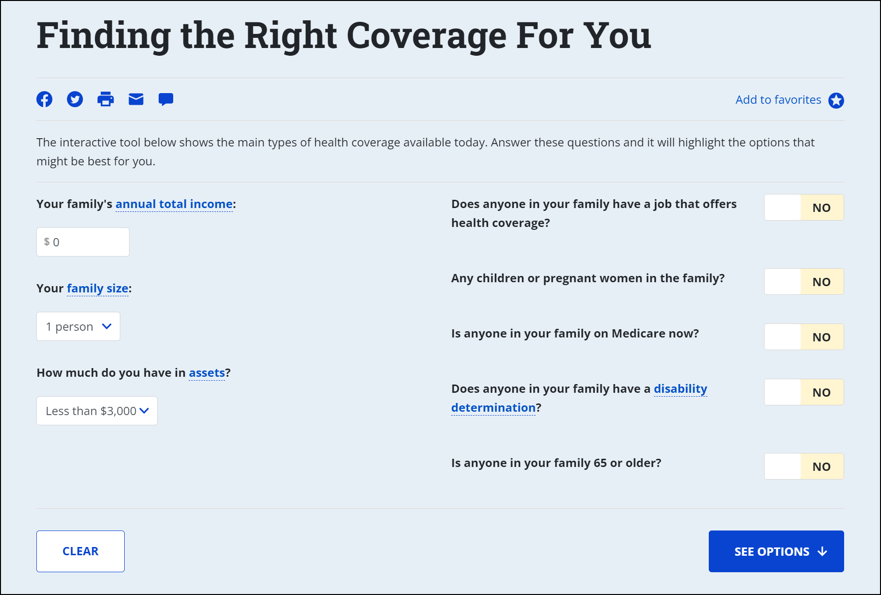 Finding the Right Coverage For You screenshot from the DB101 website tool